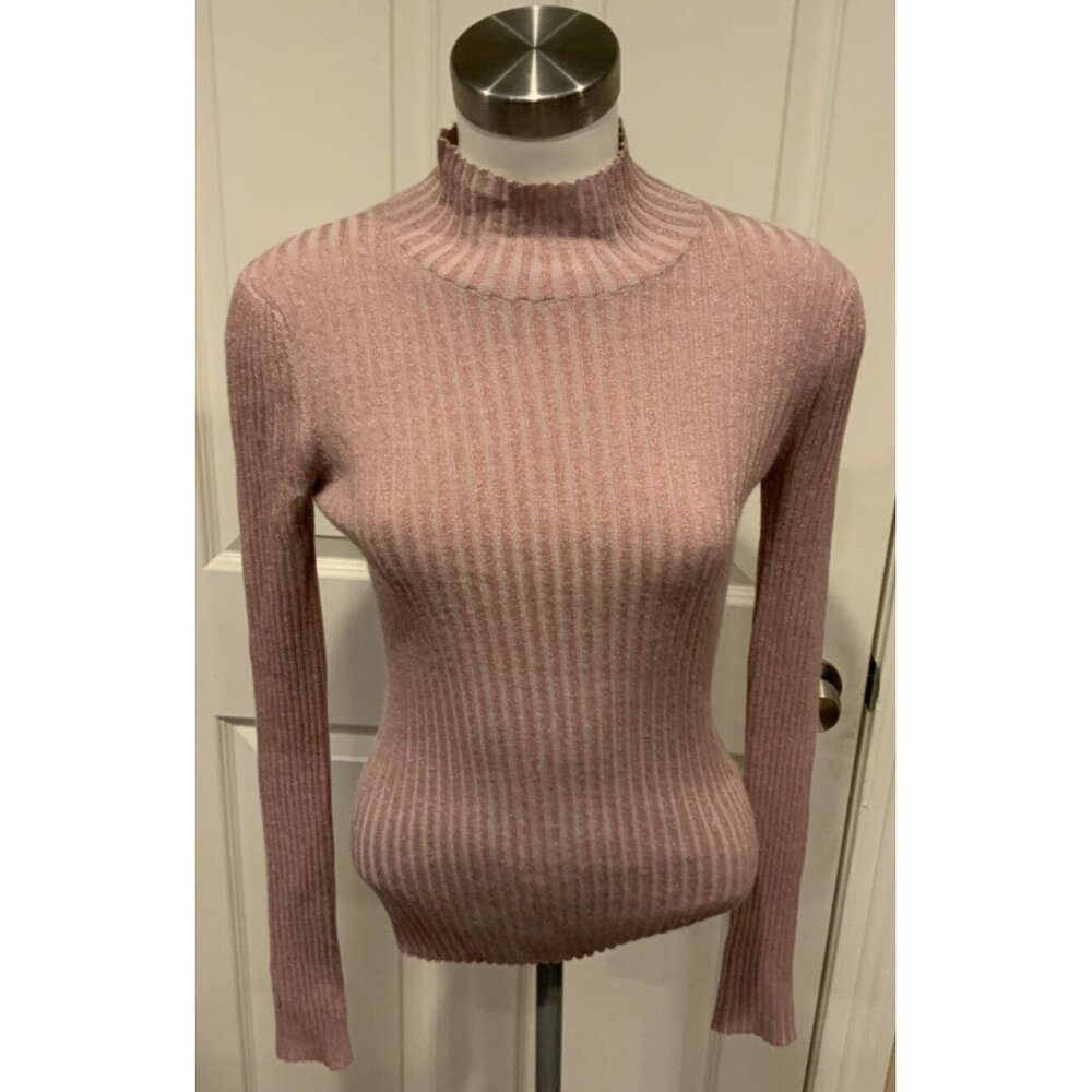 Rebecca Taylor Shimmering Purple Rib Knit Turtleneck Sweater, Size Medium